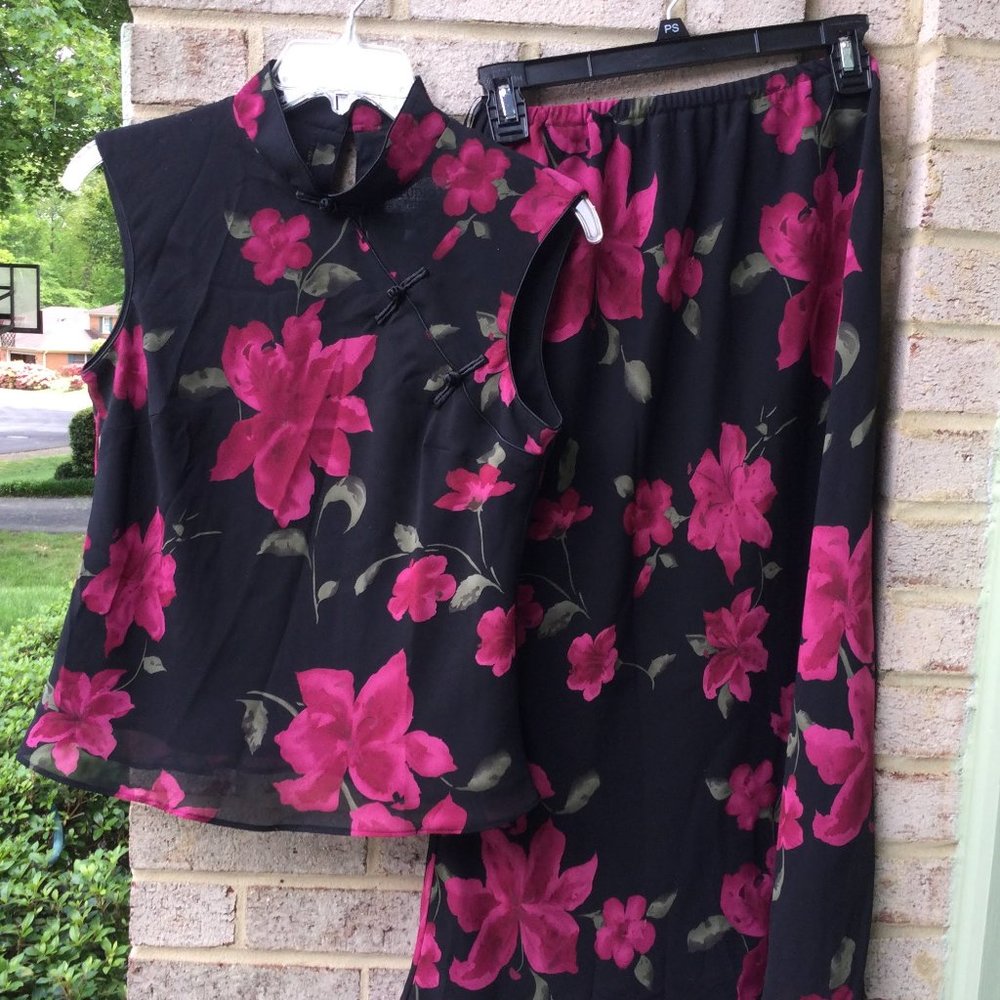 Studio I Floral Mandarin Collar Top-Skirt 2 PC Set